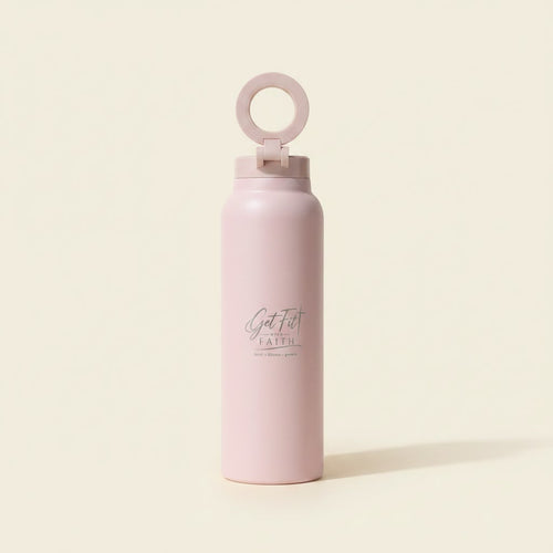 Pink bottle, Get Fit with Faith logo